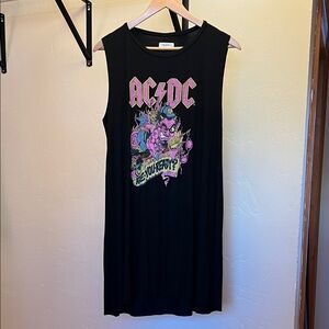 Lauren Moshi - AC/DC Are you Ready Black Sleeveless Long Shirt Dress - Size XL